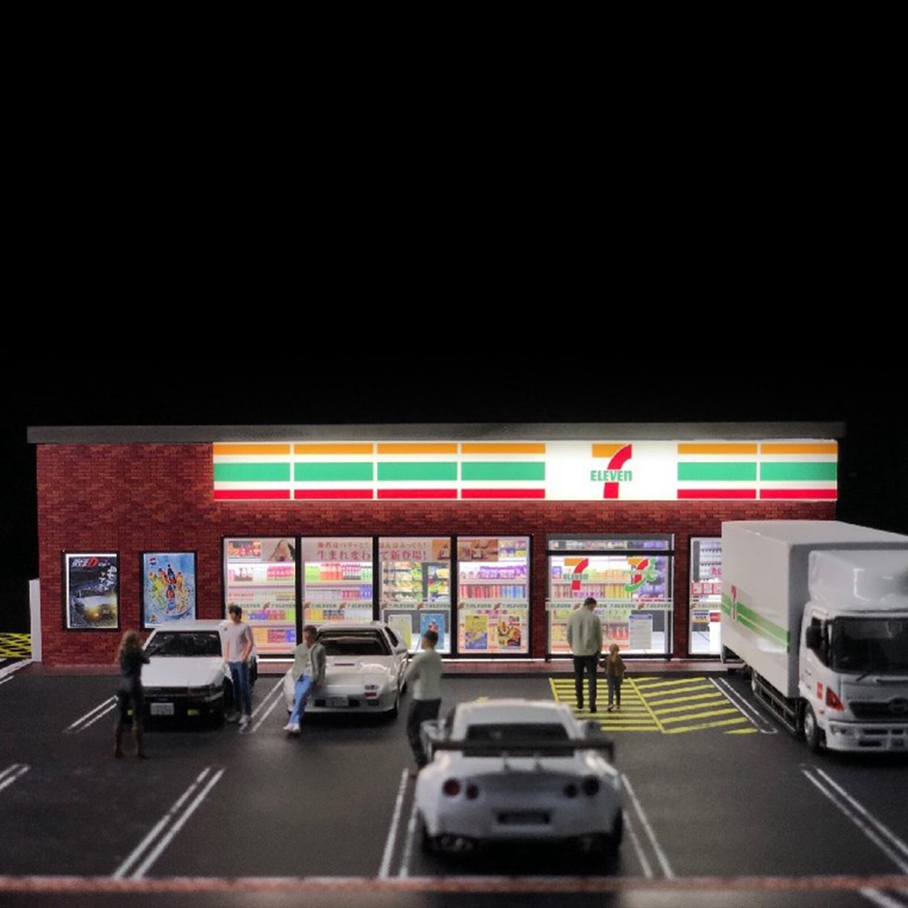 2023 G-FANS Diorama 1:64 Shopping Store LED Lighting Vehicle Parking Lot Display