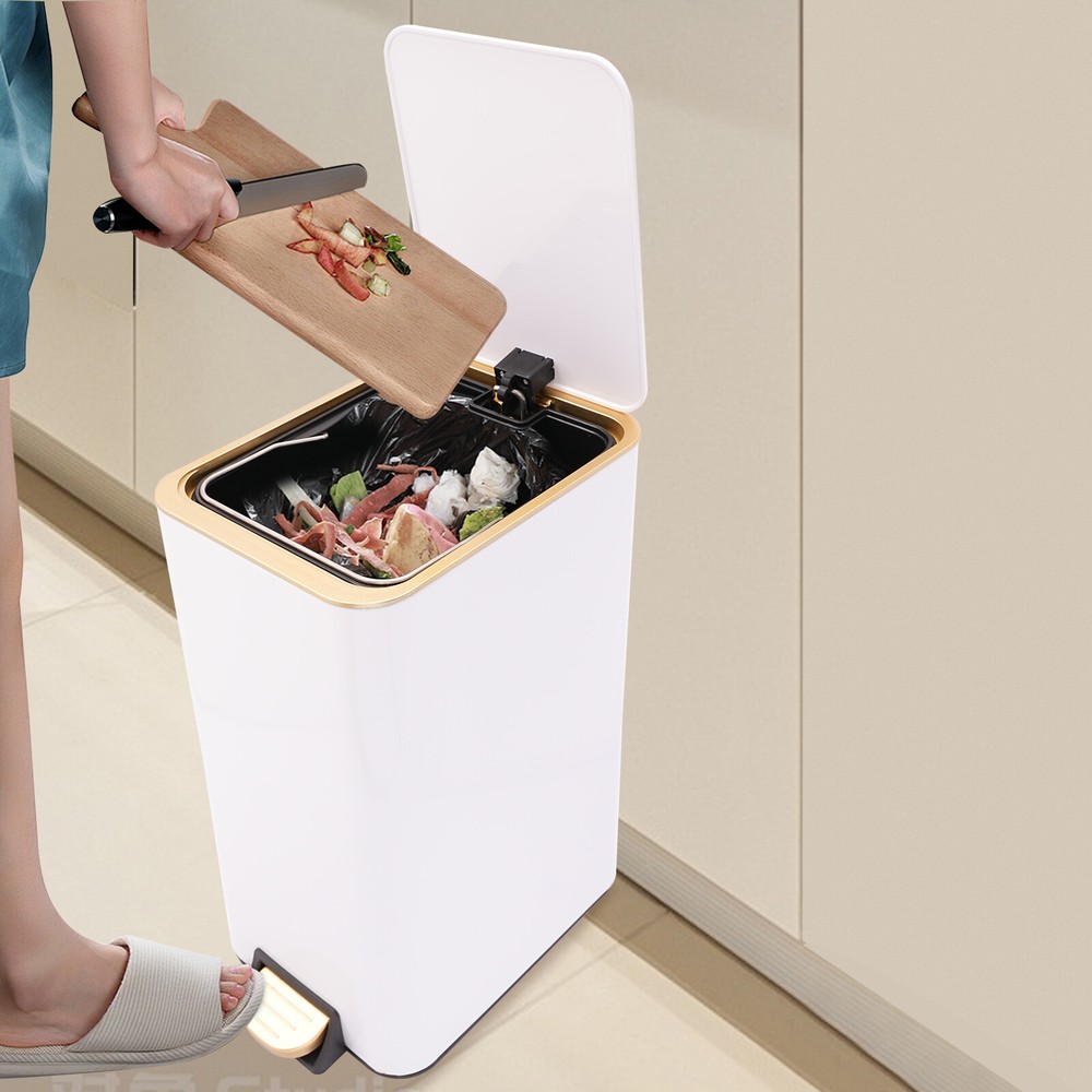 Carbon Steel Step Trash Bin 12L Step On Kitchen Garbage Bin Foot Pedal Trash Can