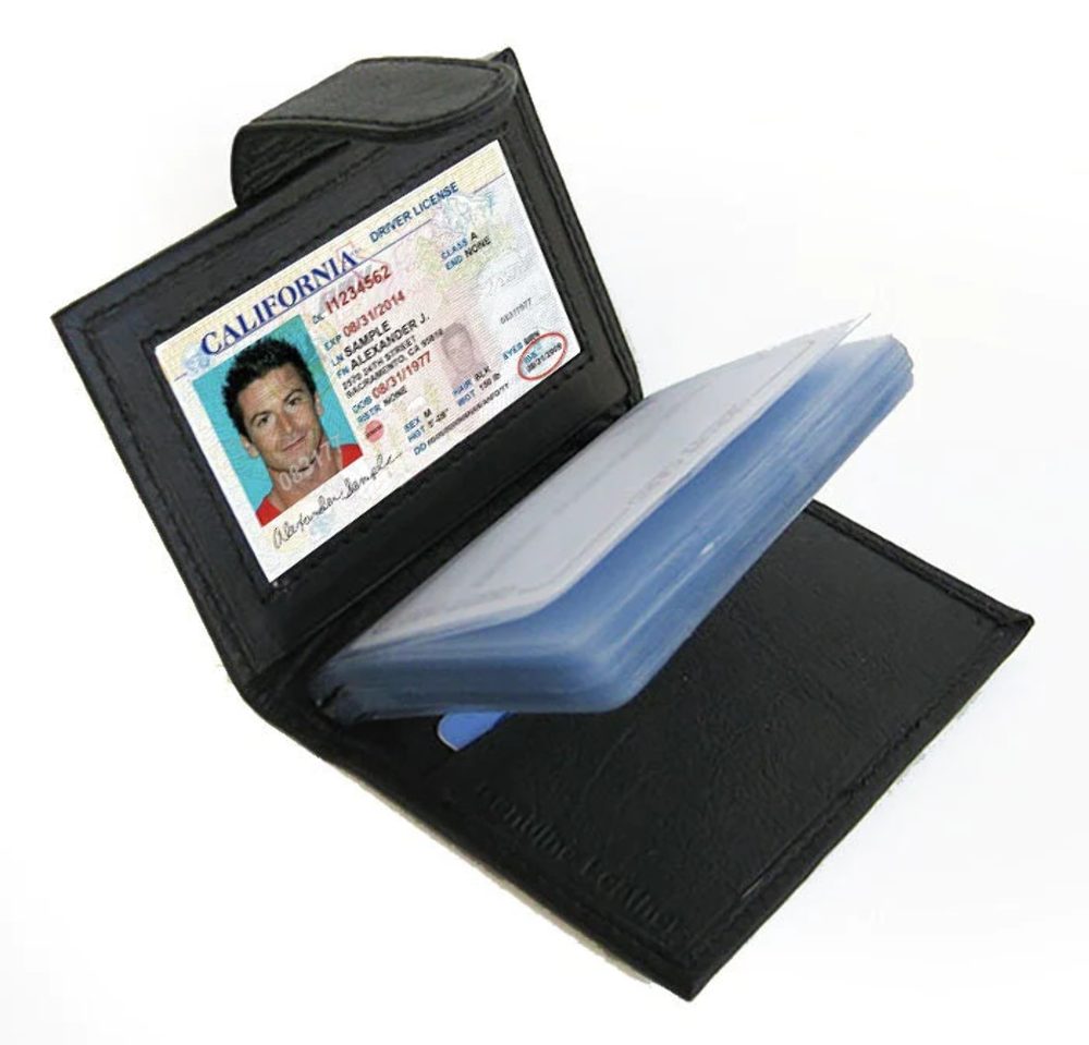 Genuine Leather Business Card Holder Clear Plastic Inserts Pocket Organizer Wall