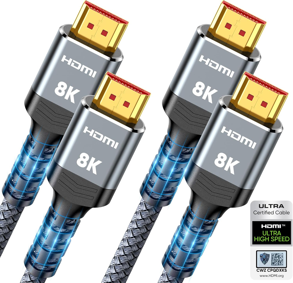 10K 8K HDMI 2.1 Cable 2-Pack 6.6FT Highwings Certified 48Gbps Ultra High Speed