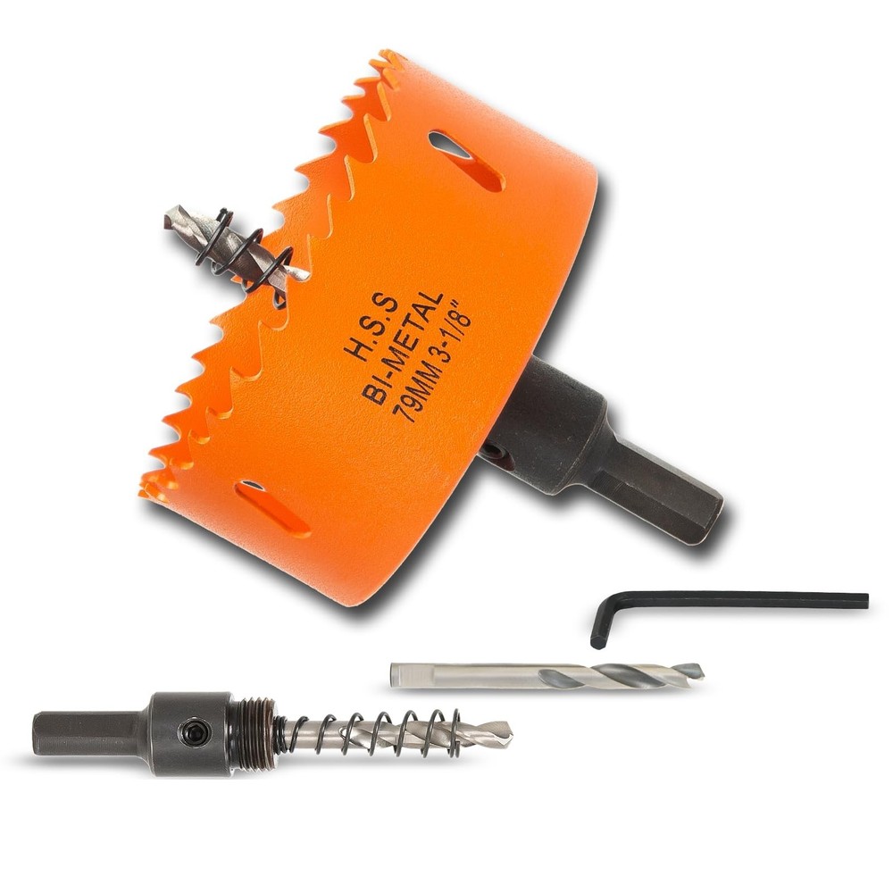 3-1/8 Inch Hole Saw with Arbor for Wood Metal Plastic, 3.125 in Bimetal Hole ...