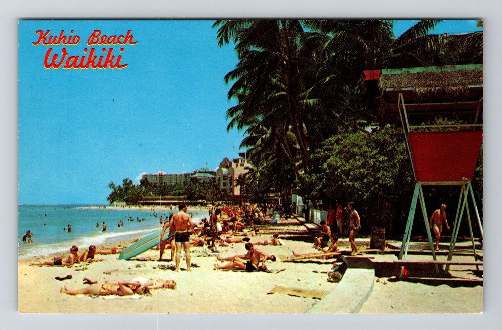 Waikiki HI-Hawaii, Kuhio Beach, Scenic View Area, Vintage Postcard