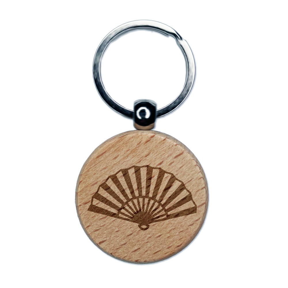 Japanese Wooden Keychain with Hand-Engraved Fan Design