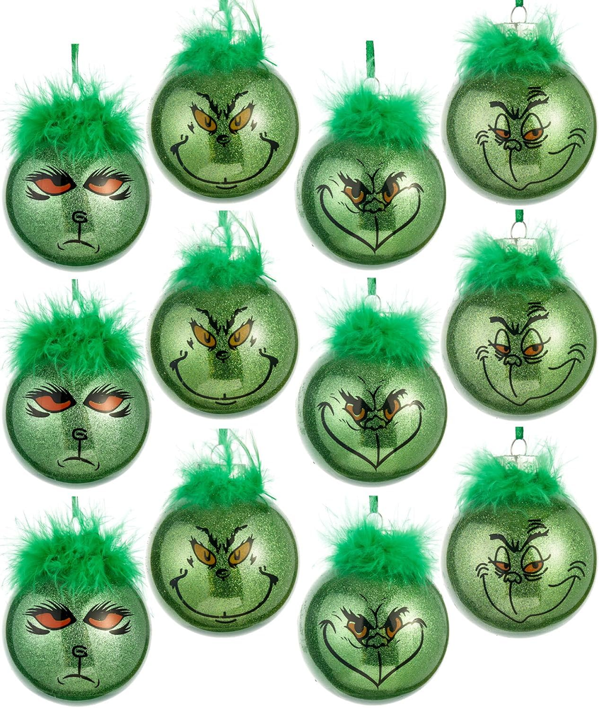 Grinchmas Christmas Ball Ornaments 12Pcs Plastic Elf Balls Hanging Decorations C