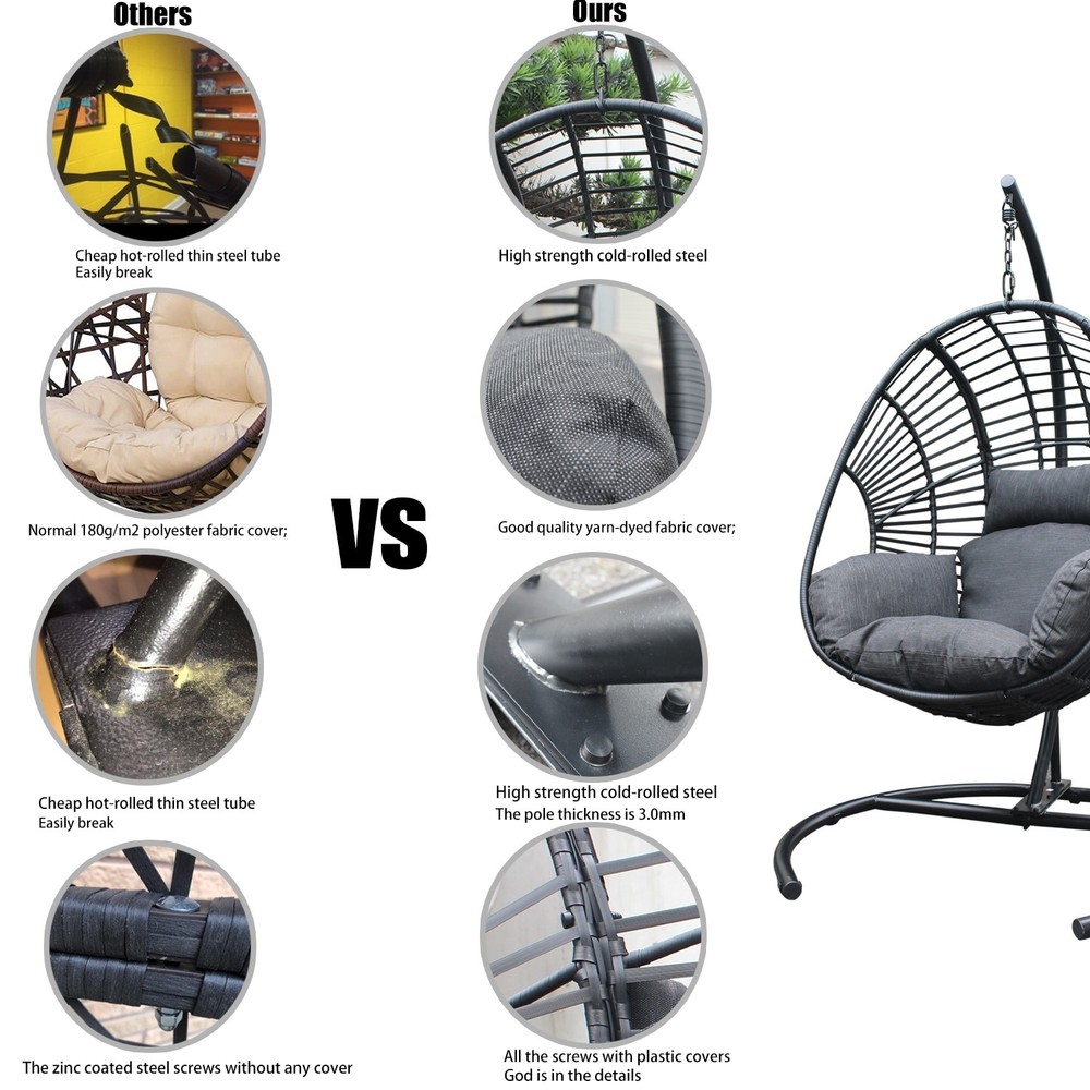 Wicker Swing Egg chair Outdoor Indoor Black Single