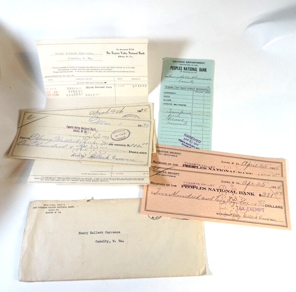 1934 Ephemera Tygarts Valley Peoples National Bank Elkins Transfer of Funds-image