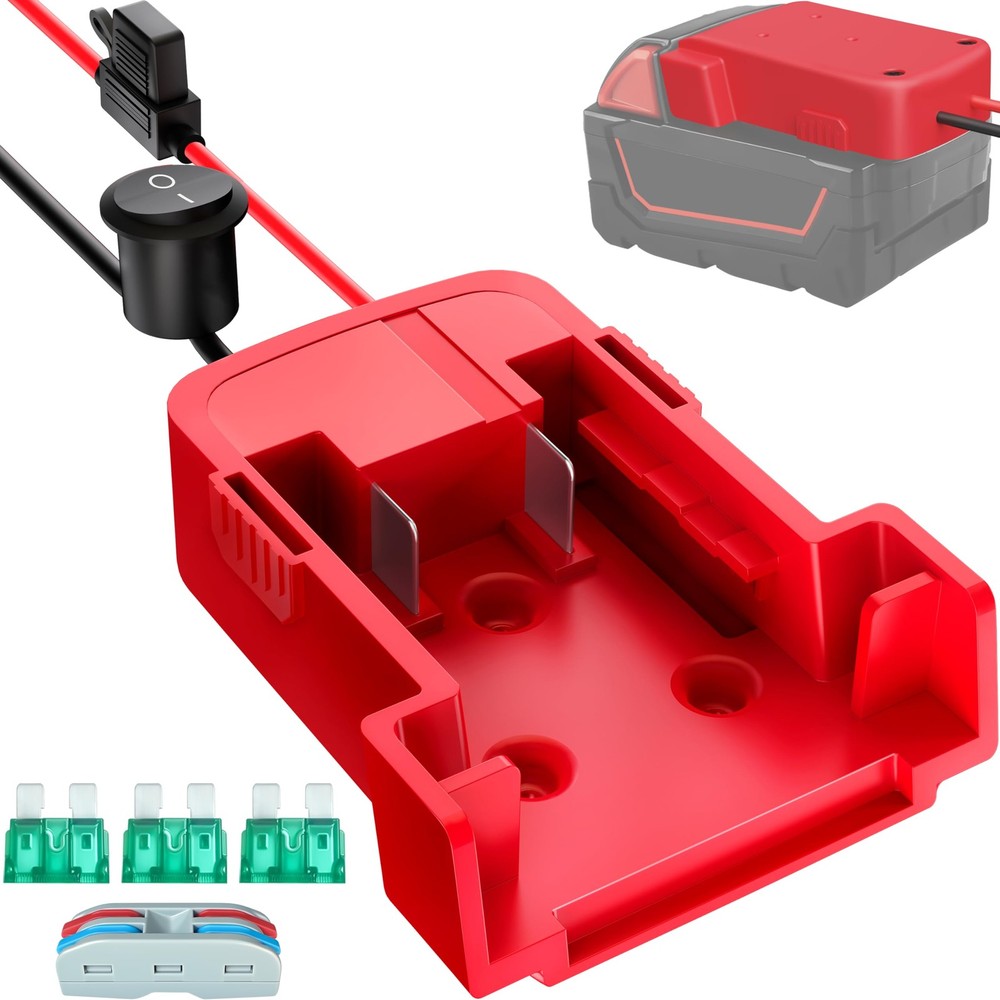 1-Pack 18V for Milwaukee M18 Battery Adapter with Switch, Red