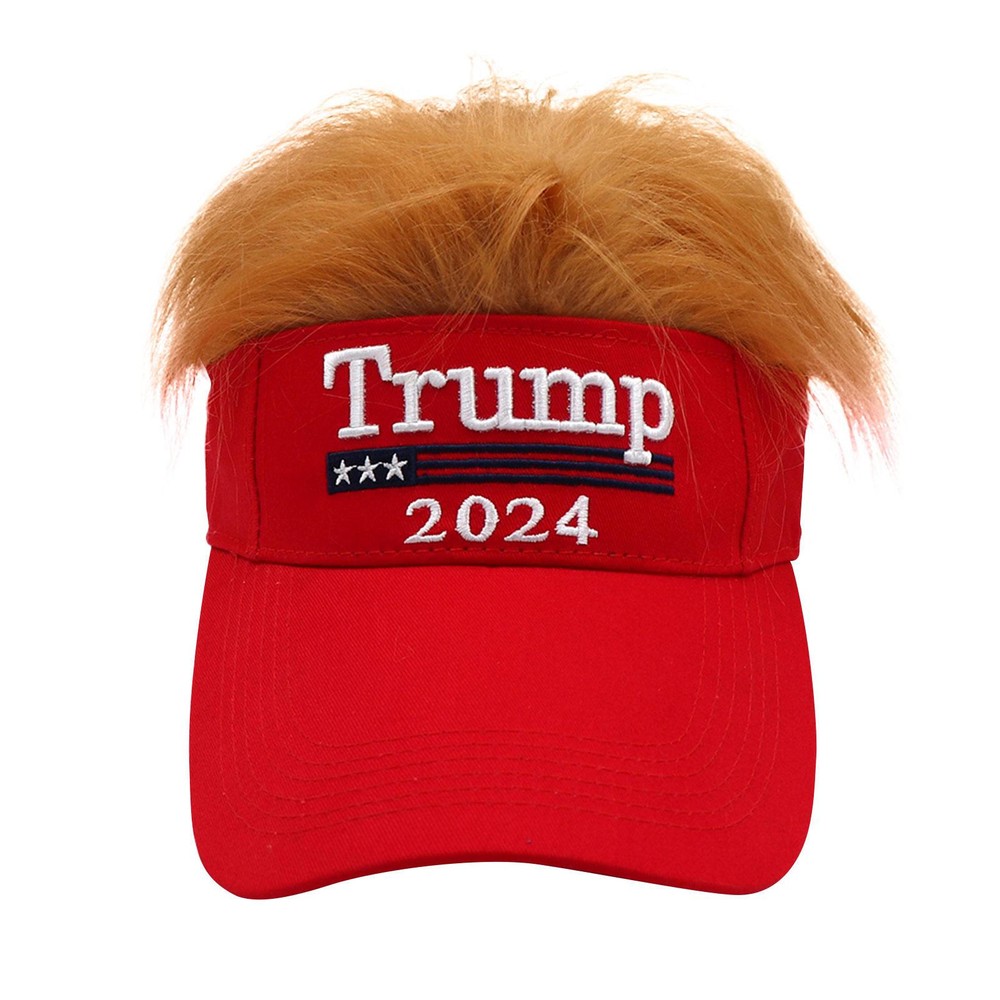 Trump 2024 Hat With Hair Red Baseball Hat Funny Yellow Wig Outdoor Sports Hat