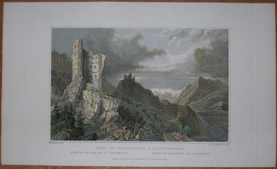 1832 Tombleson print BURG HALDENSTEIN & BURG LICHTENSTEIN GRAUBÜNDEN SWITZERLAND
