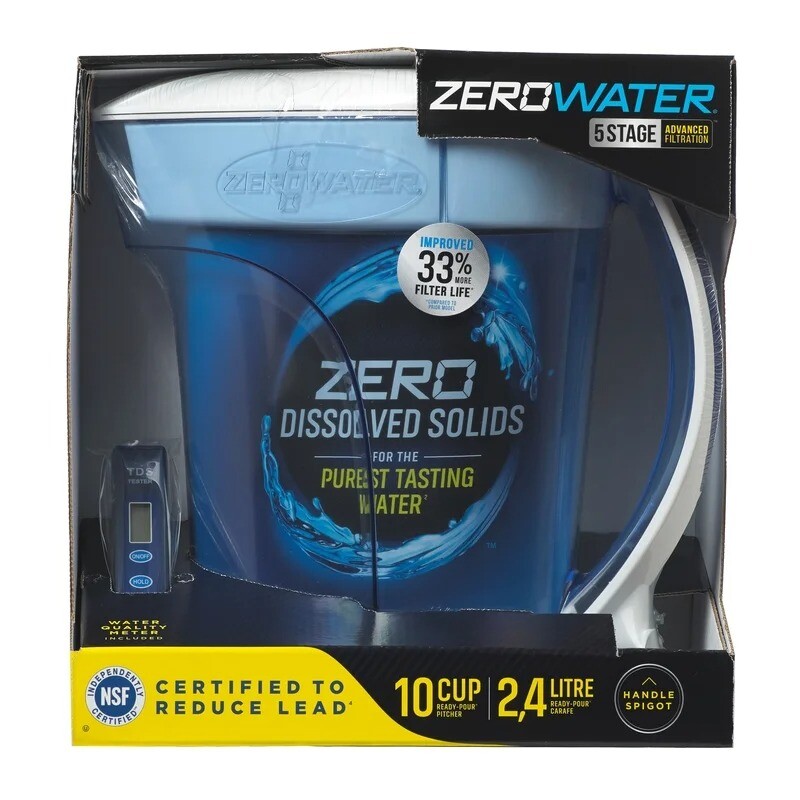 ZeroWater® 10 Cup Ready-Pour® Filtered Pour-Through Water Pitcher - Blue