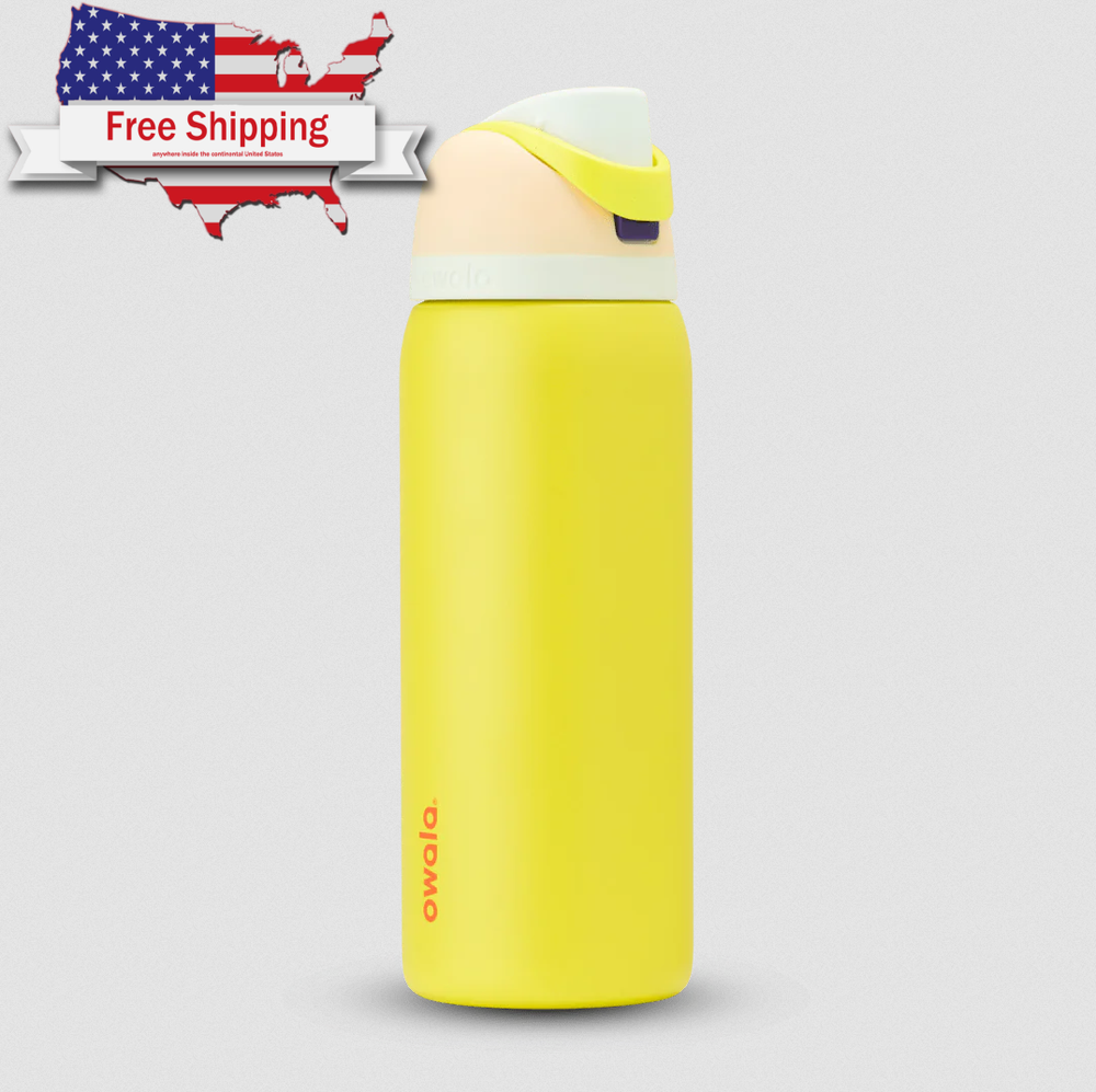 Owala FreeSip Stainless Steel Insulated Water Bottle, 32oz, Lemon Limeade.