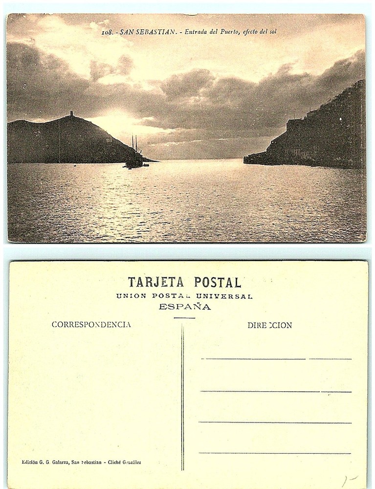 100-Year-Old Vintage Postcard - Sunny Port Entrance at San Sebastian Spain S01-2555  