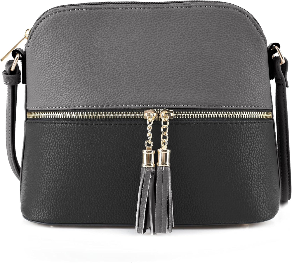 Lunar Lightweight Medium Dome Crossbody Bag Shoulder Bag with Tassel | Zipper Po