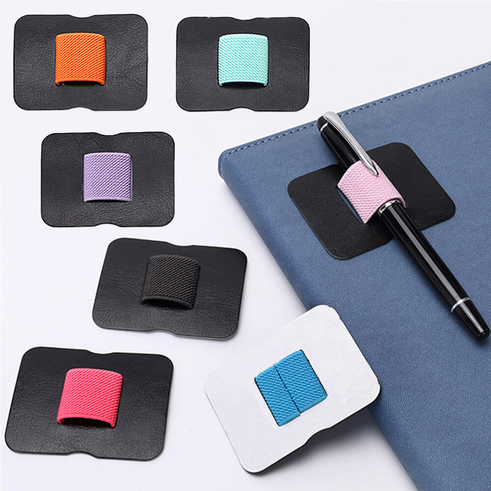 3X PU Leather Pen Holder Clip Self-adhesive Pencil Elastic Loop Notebook Journal