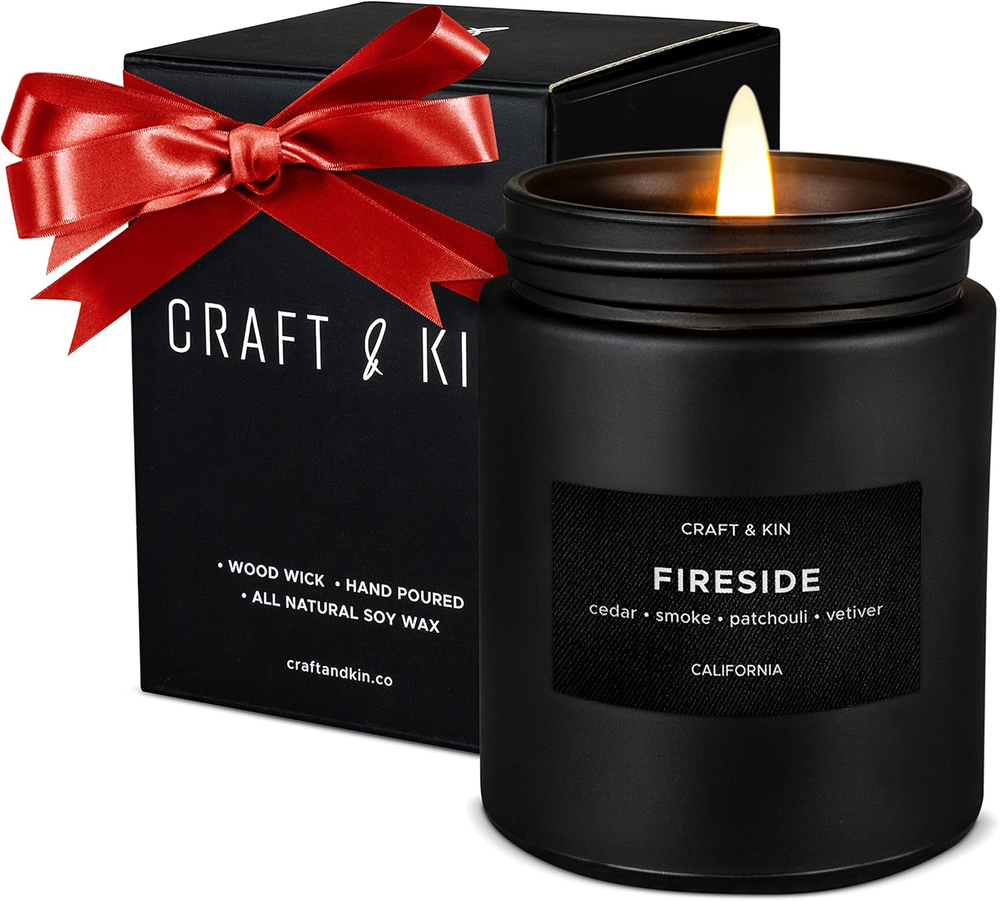 Premium Smokey Fireside Fall Candle | Christmas Scented Candles for Men | Holida