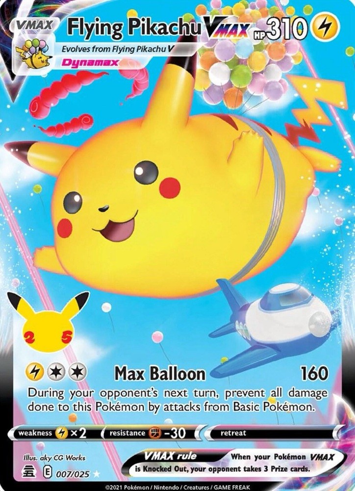 2021 Celebrations Pokemon Flying Pikachu VMAX Full Art Holo #007/025 Near Mint