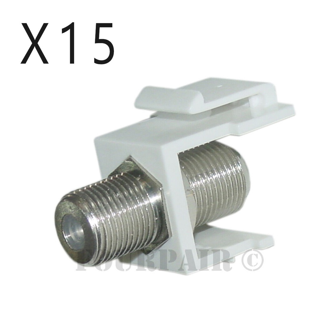 15-Pack F-81 Coax Keystone Jack Snap-In Coupler for RG6 Cable TV White