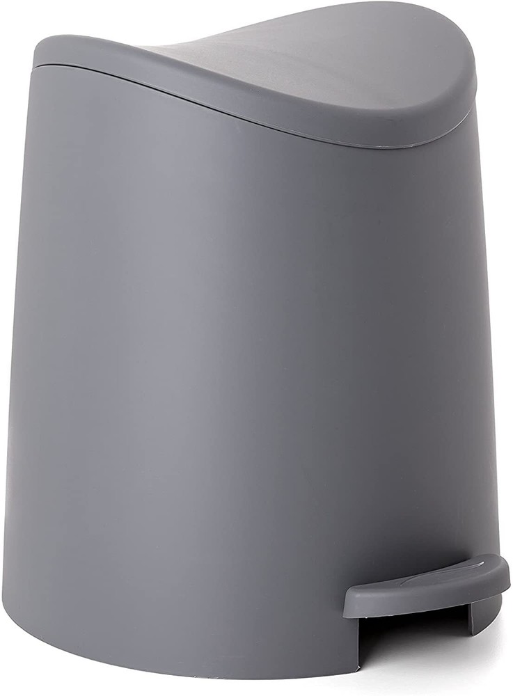 Mini Plastic Bathroom Trash Can with Lid 3 Liter Grey Modern Curved Step On T...