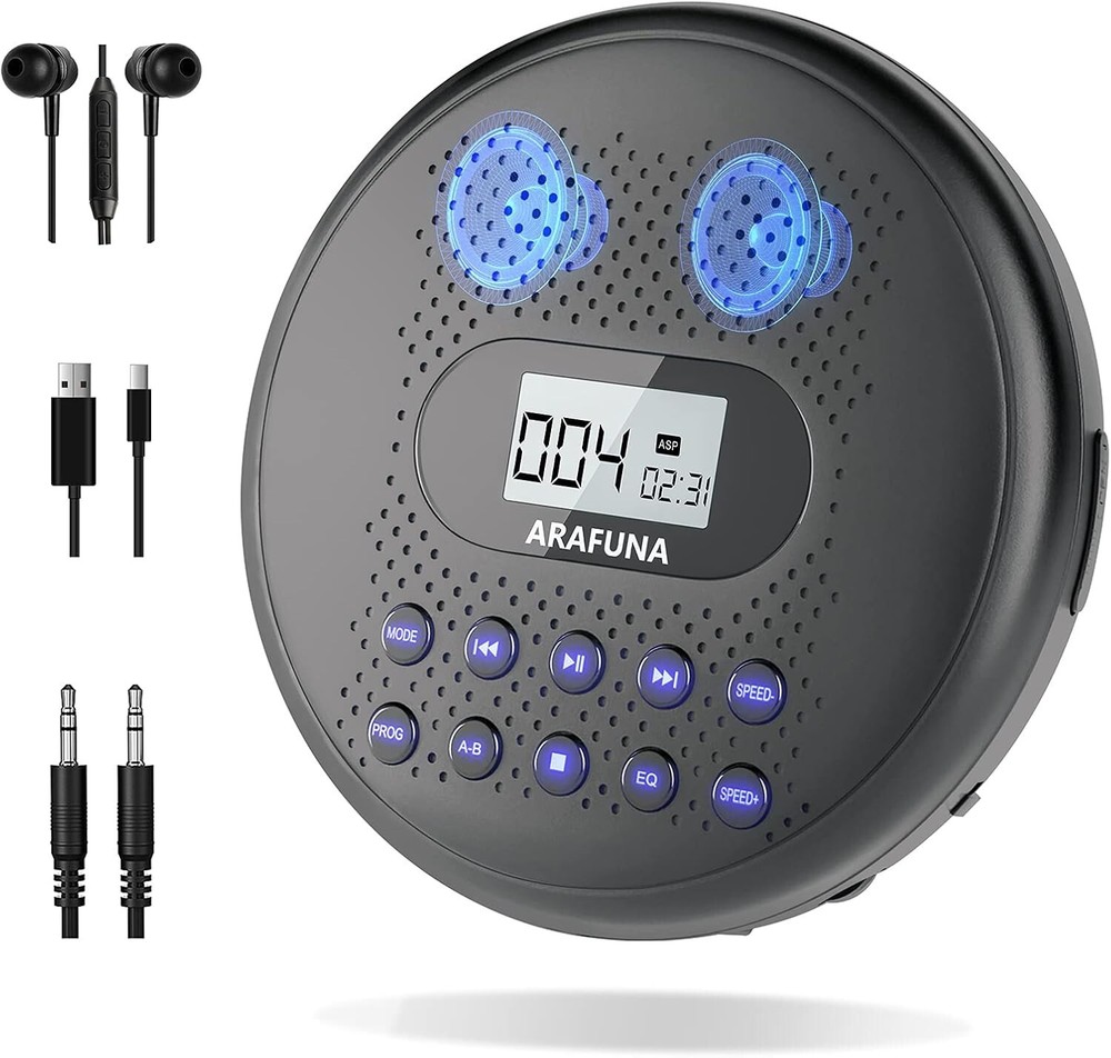 Rechargeable Portable CD Player with Dual Stereo Speakers for Travel