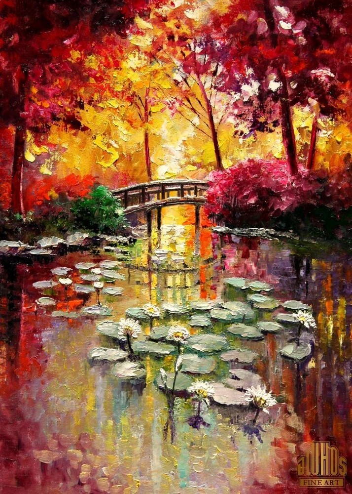 YARY DLUHOS Garden Landscape Lily Pond Sunrise ACEO Limited Edition Art Print