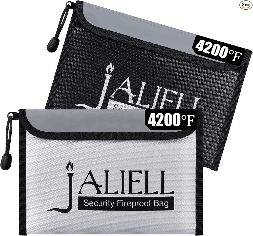2 Pack Fireproof Money Bag (9.5x6.5''), Non-itchy Waterproof Fireproof Bag with