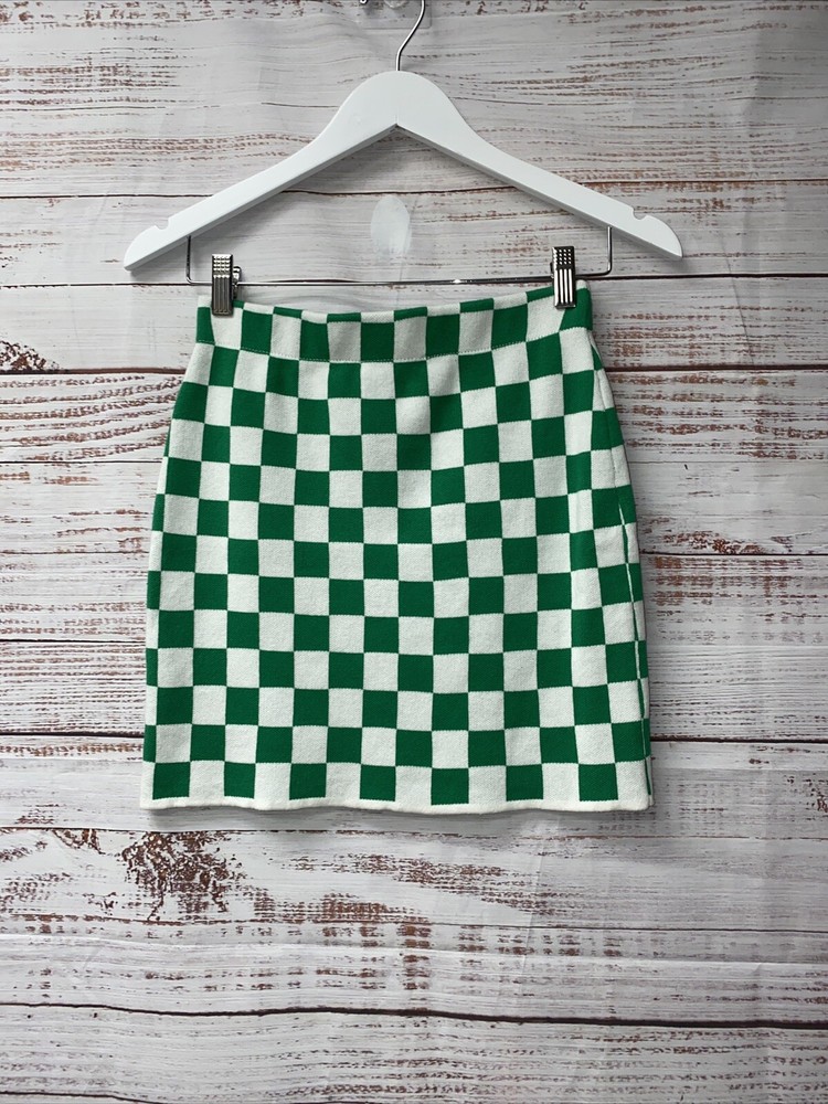 Green and white checkered knit skirt NWT WS-24-image