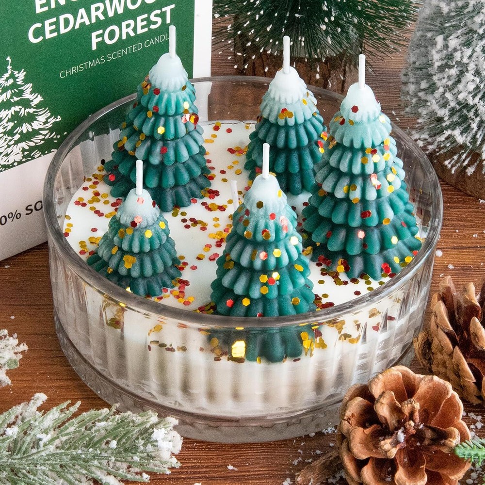 Christmas Decorations Indoor - Tree Cedar Forest Candles - White