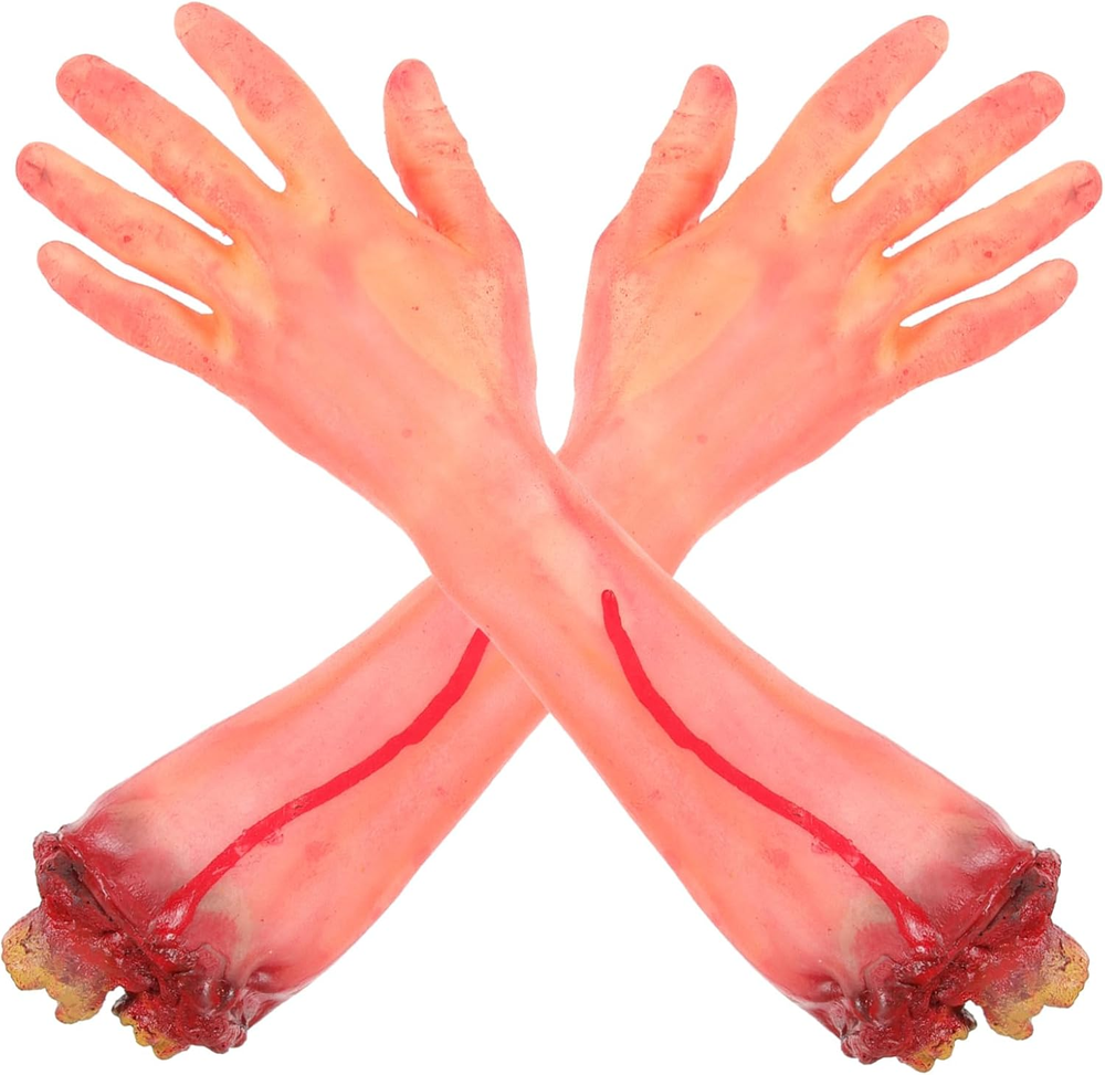 2Pcs Realistic Halloween Severed Hands Prop Fake Broken Arms Decor