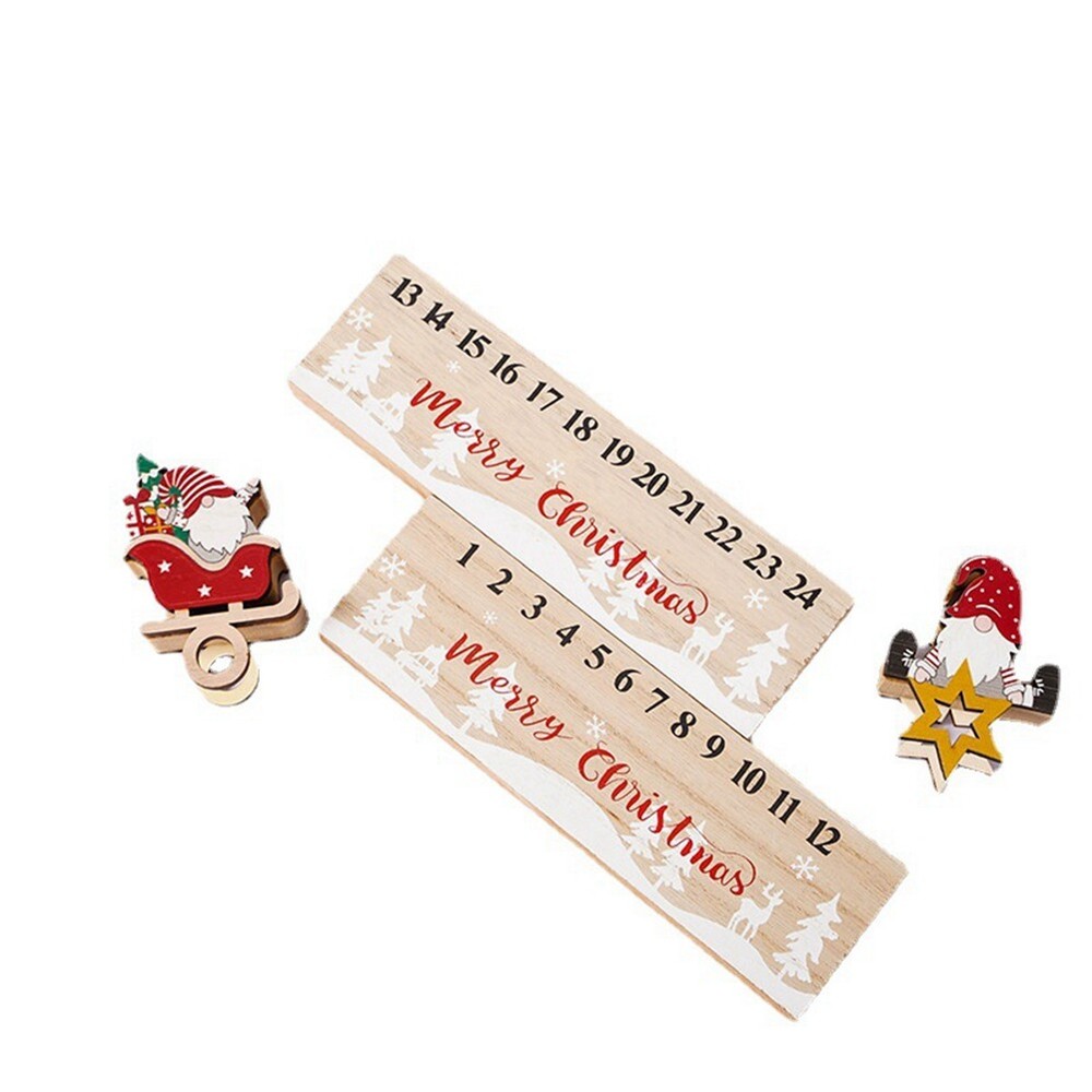 2 PCS Wooden Countdown Decor Ornament Santa-Advent Calendar X6C54525