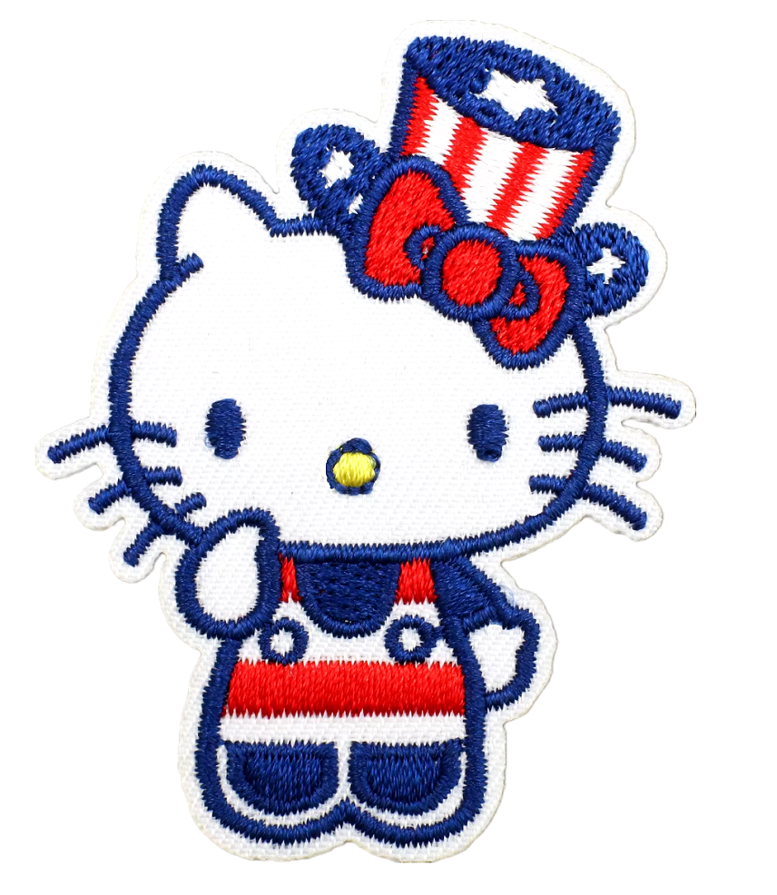 HELLO KITTY Stars & Stripes Red White Blue Iron-On Embroidered Patch
