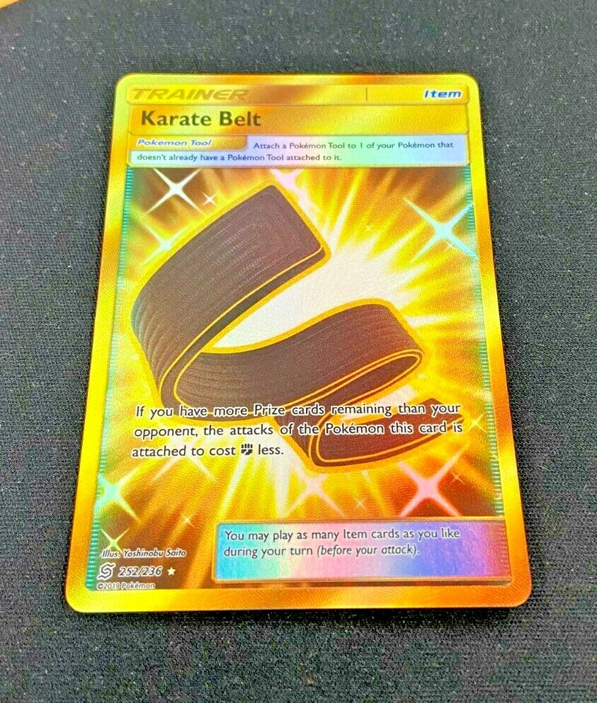Pokemon Unified Minds Gold Secret Rare Karate Belt 252/236 Card-image