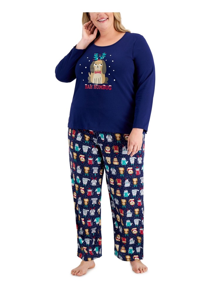 FAMILY PJs Womens Navy Long Sleeve Top Straight leg Pants Pajamas Plus 1X