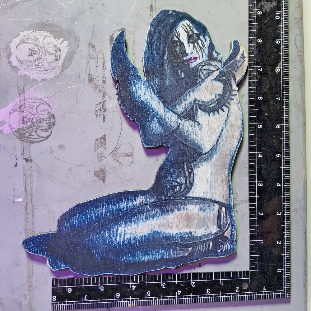 Laser engraved cut pinup girl knives wooden digital art print magnet 9x8 by me L