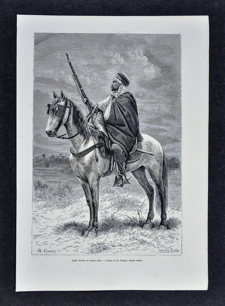 1880 Tour du Monde Gravure Print -Spahi - Arab Calvary Soldier French Algeria