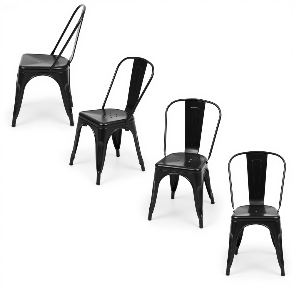 Metal Dining Chairs Set Of 4, Stackable Industrial Style Chairs For Kitchen Dini