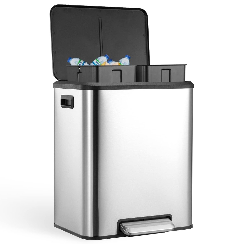 30 Liter/8 Gallon Trash Can, Rectangular Hands-Free Trash Can with Soft-Close...