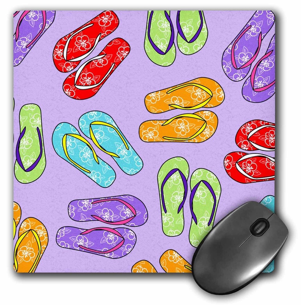 Colorful Flip Flop Print Purple Background MousePad by 3dRose  