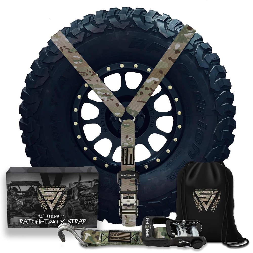 Y Strap for Spare Tire - Heavy Duty Spare Tire Strap 3 Point Ratchet for UTV,...