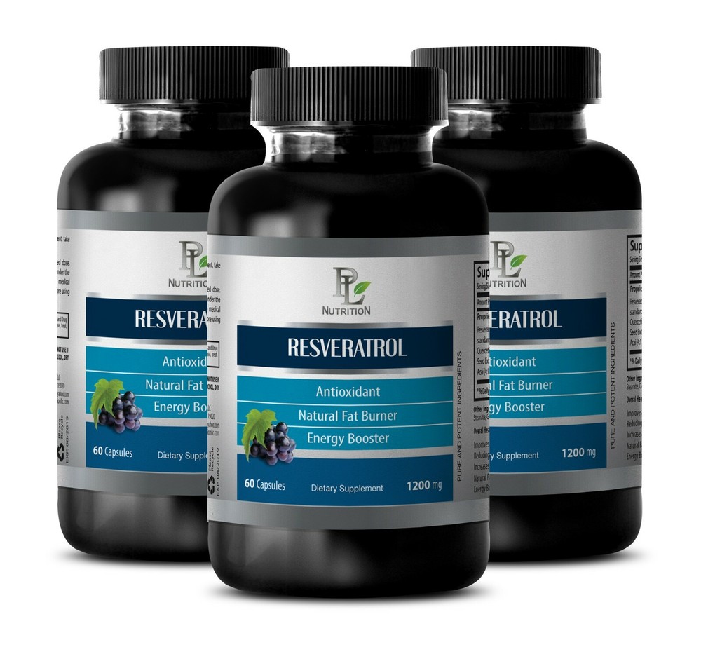 High-Potency Anti-Aging Resveratrol 1200mg Collagen Supplement 3 Bottles 180 Capsules-image