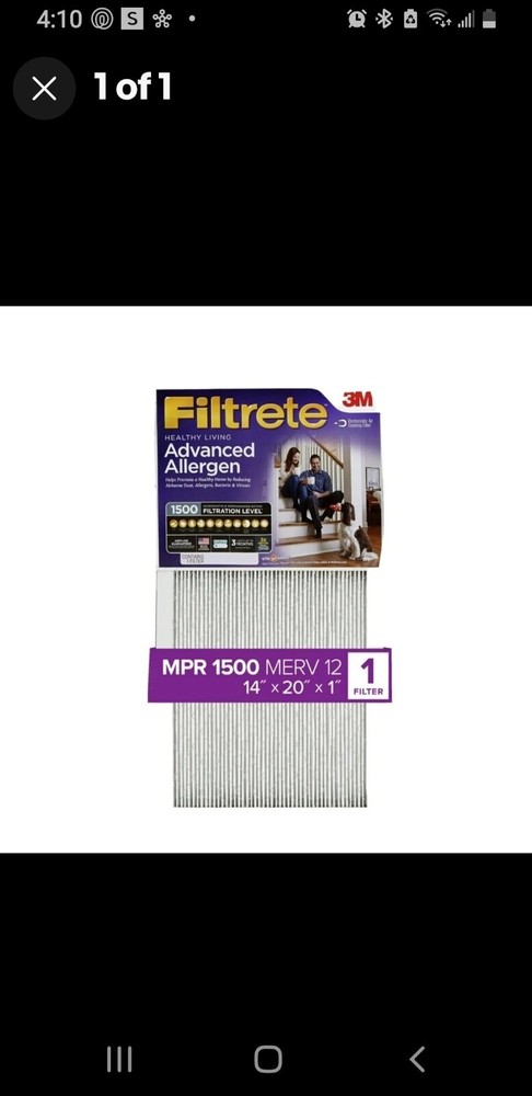 Filtrete Healthy Living Advanced Allergen HVAC Furnace Air 1500 Filter 14x20x1-image