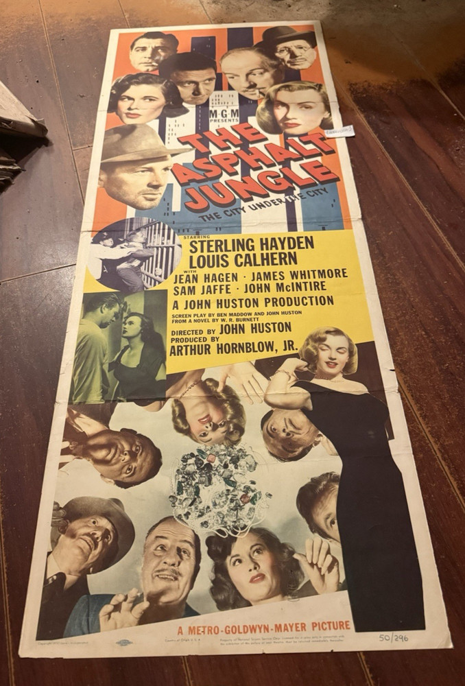 Asphalt Jungle Film Noir Insert Movie Poster Marilyn Monroe Shown 3 Times 1950