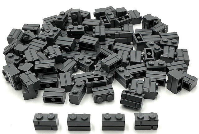 Lego 100 New Dark Bluish Gray Bricks Modified 1 x 2 Masonry Profile Parts