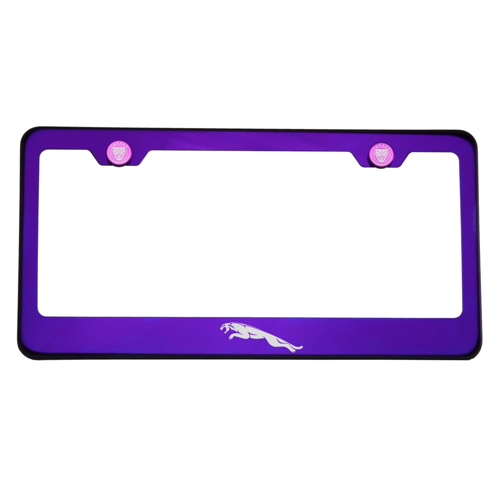 Purple Chrome Laser Etched Jaguar Logo Stainless Steel License Plate Frame T304