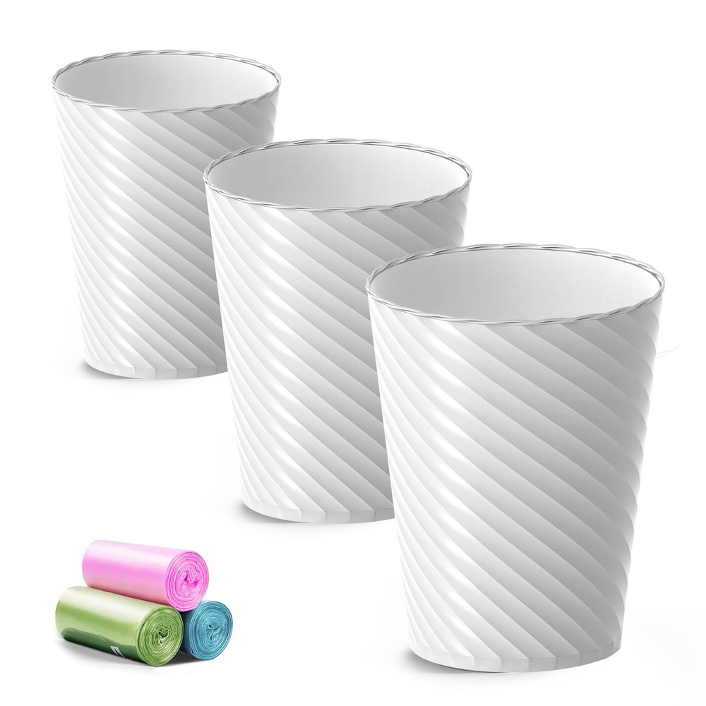 Bathroom Trash Can, 3 Pack 1.8 Gallons Small Trash Can with Trash Bags, Bathr...