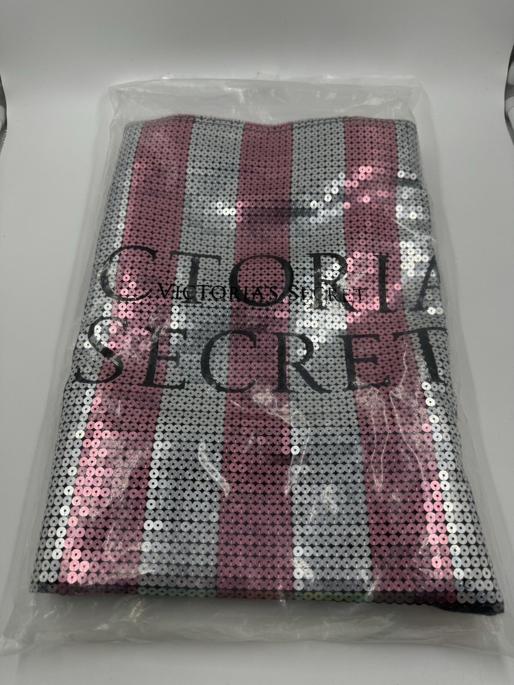 NEW VICTORIAS SECRET  Black Pink Silver Sequin Bling Weekender Tote Bag 21 X 14
