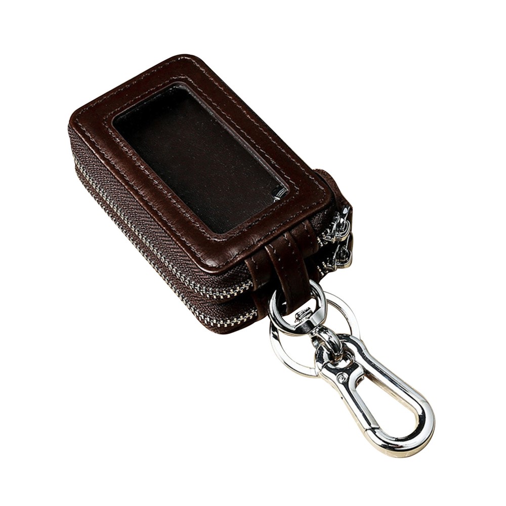 Genuine Leather Car Key Holder Wallet with Double Zipper Keychain Purse