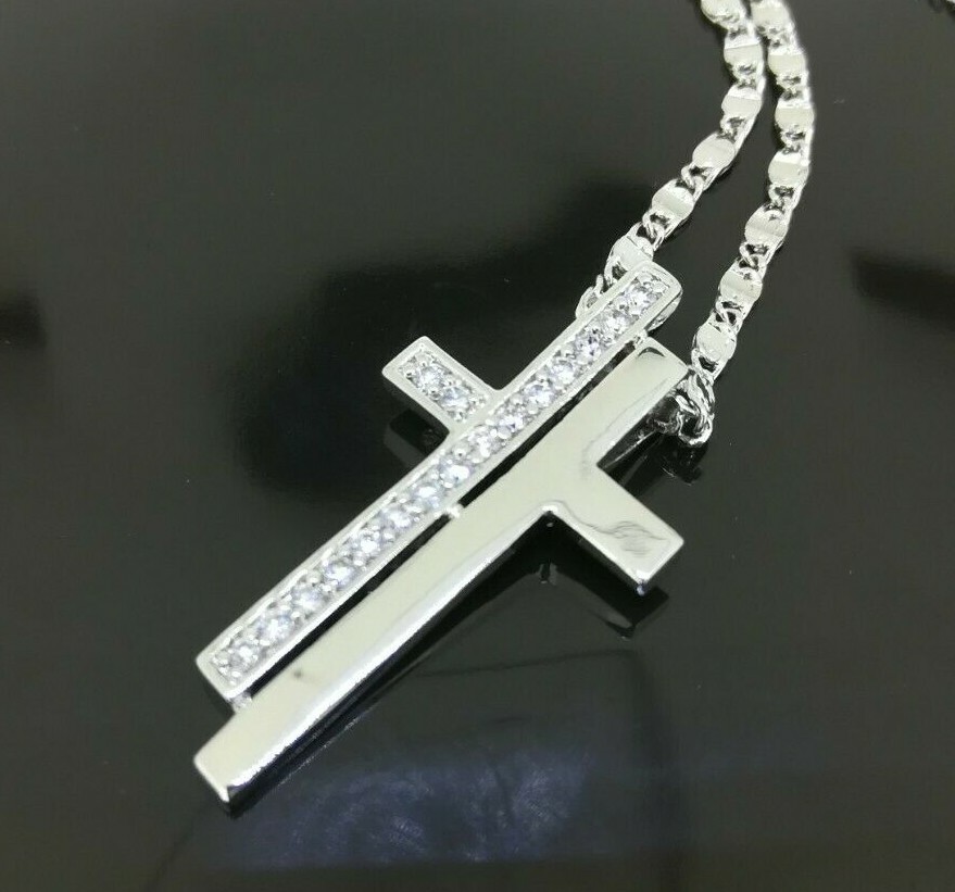 Elegant 18k 18CT White Gold Filled GF Cross CZ  Pendant Necklace N-A789