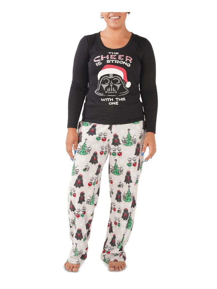 HYBRID APPAREL Womens Black Long Sleeve T-Shirt Top and Pants Pajamas 1X
