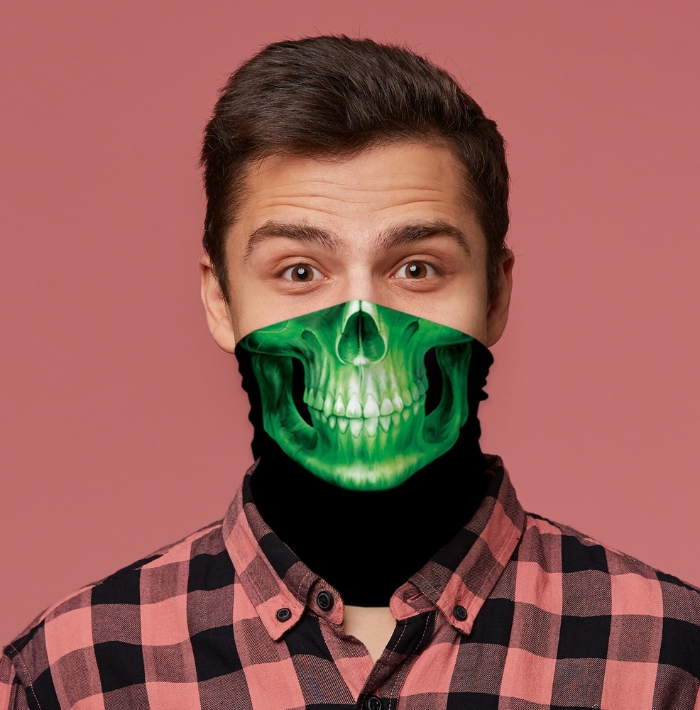 Green Grim Reaper Skull Snood Neck Warmer Facemask-image