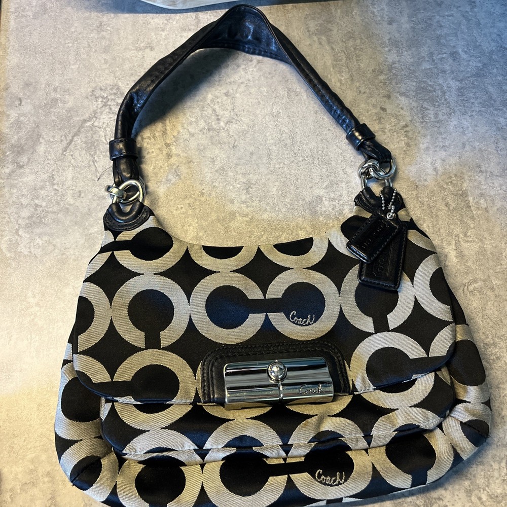 Coach Kristin Op Art Black Tan Signature Logo Bag Handbag Purse